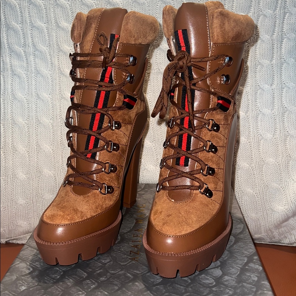 Azalea Wang Brown Lace-Up Women's Boots